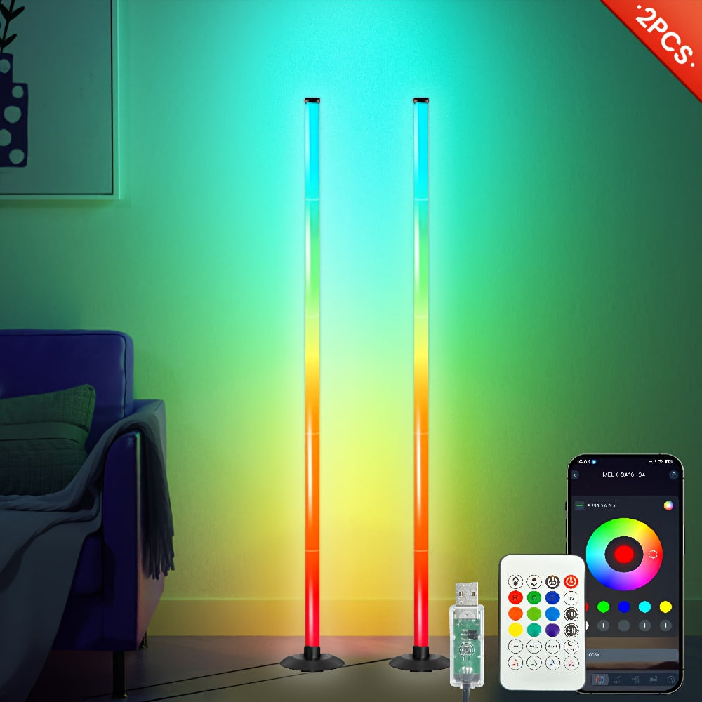 2pcs RGB IC LED Corner Floor Lamp with Remote Control, 1600 Color Tones, 68 Dynamic Scenes,  Game Room & E-reader, Durable & Sturdy