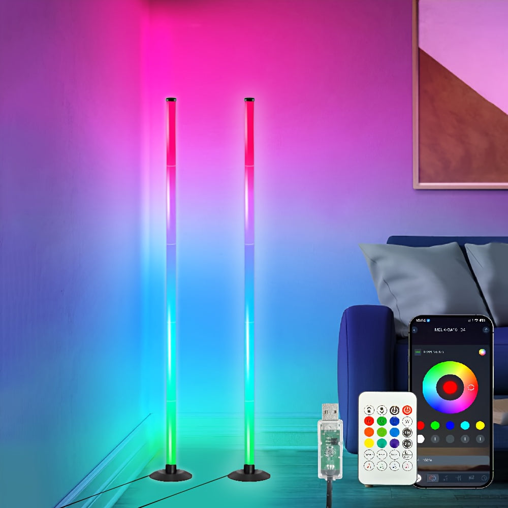 2pcs RGB IC LED Corner Floor Lamp with Remote Control, 1600 Color Tones, 68 Dynamic Scenes,  Game Room & E-reader, Durable & Sturdy