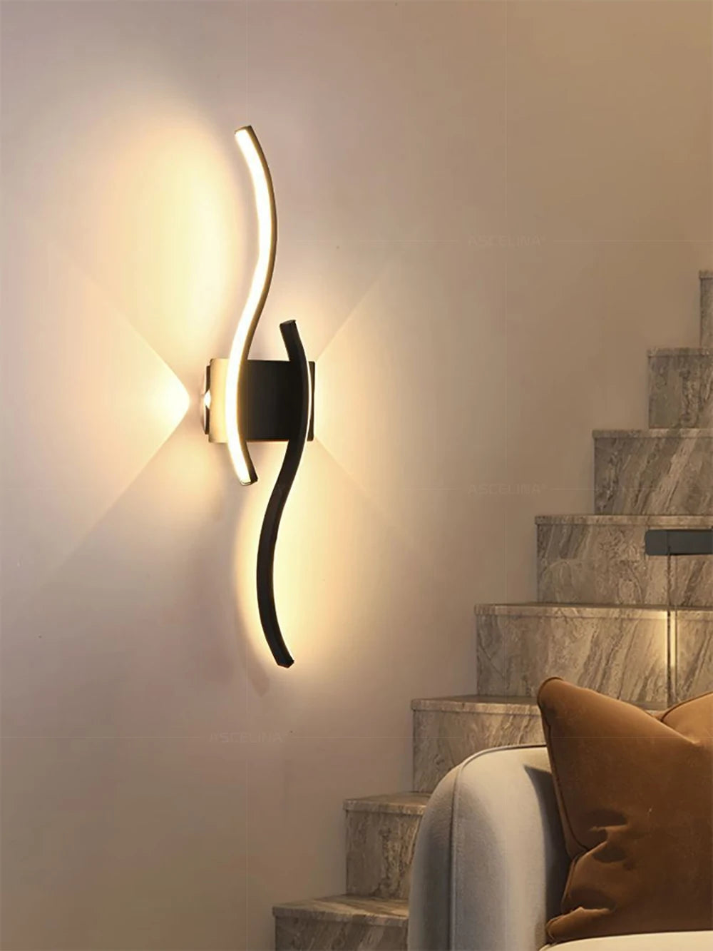Moderno led tira lâmpada de parede dupla curva controle remoto luz cabeceira decoração preto ouro arandelas sala estar quarto led fixtu
