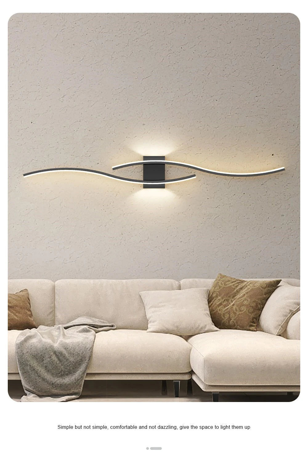 Moderno led tira lâmpada de parede dupla curva controle remoto luz cabeceira decoração preto ouro arandelas sala estar quarto led fixtu