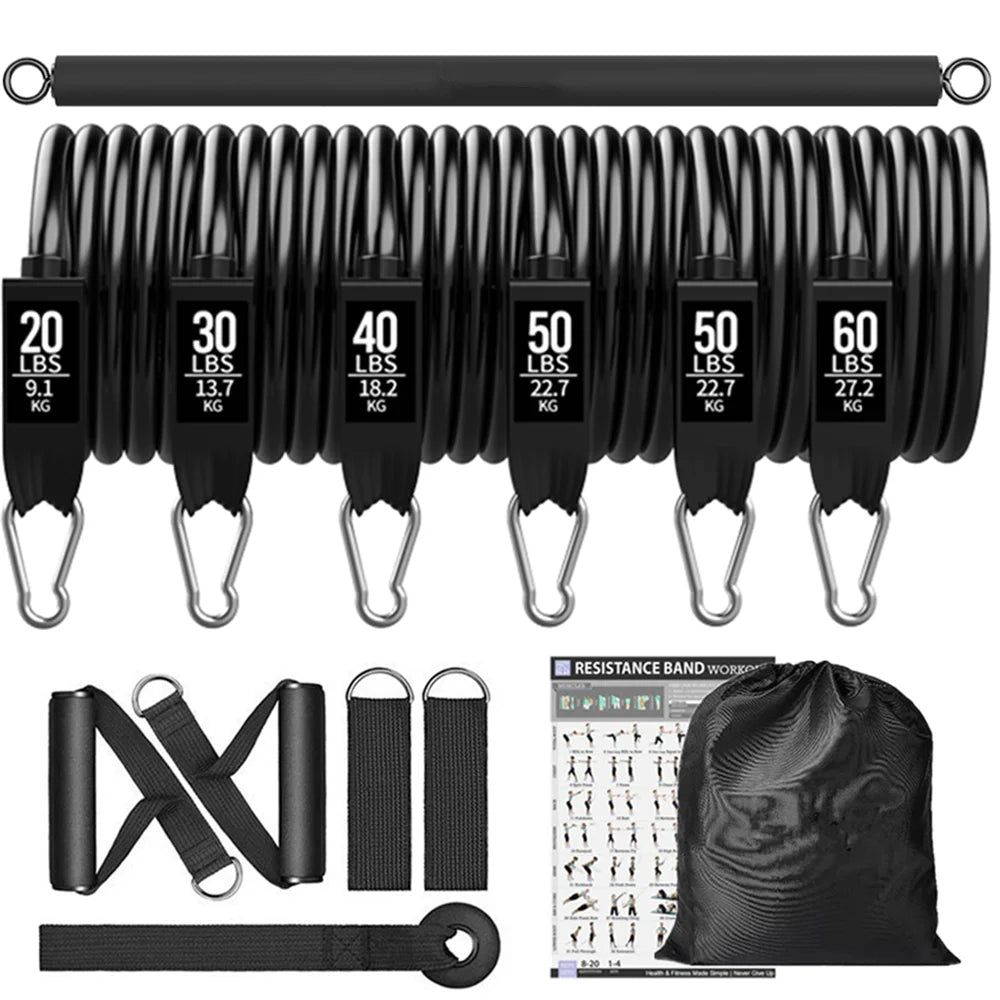 Barra de treino faixas de resistência de fitness conjunto pilates yoga puxar corda exercício treinamento expansor equipamentos ginásio para musculação em casa