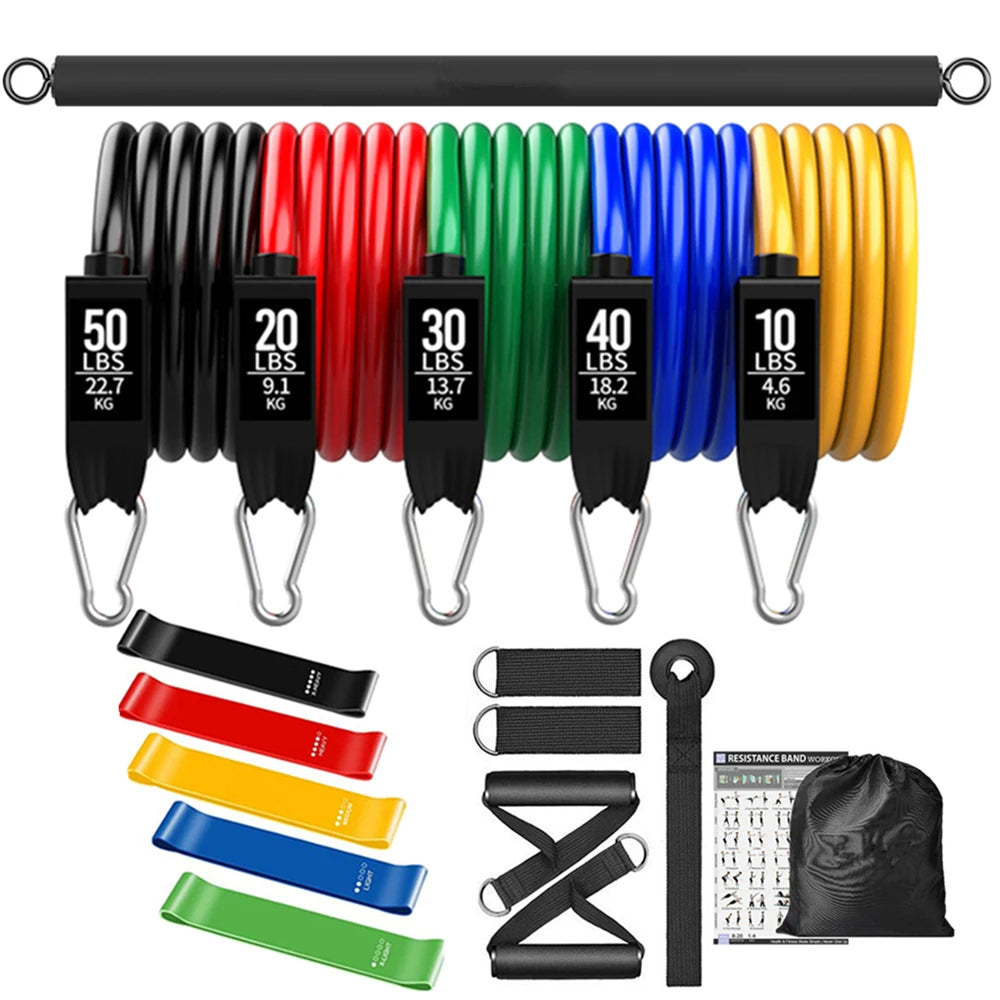 Barra de treino faixas de resistência de fitness conjunto pilates yoga puxar corda exercício treinamento expansor equipamentos ginásio para musculação em casa