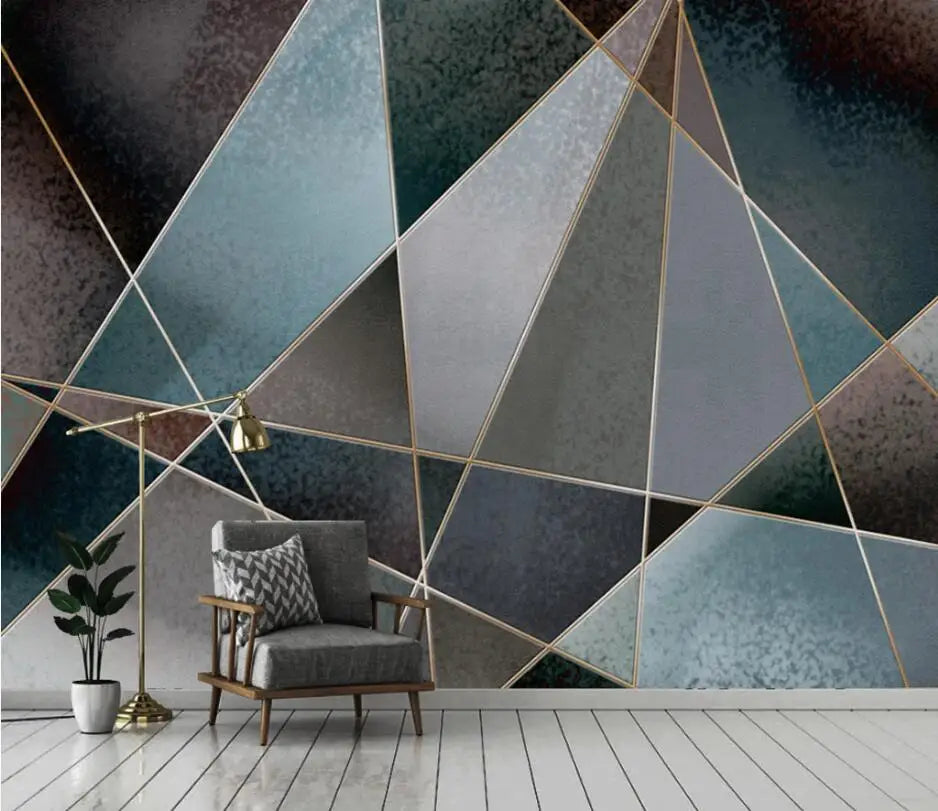 Personalizado geométrico hexágono papel de parede mural moderno e minimalista abstrato geométrico linhas douradas retro fundo 3d ktv