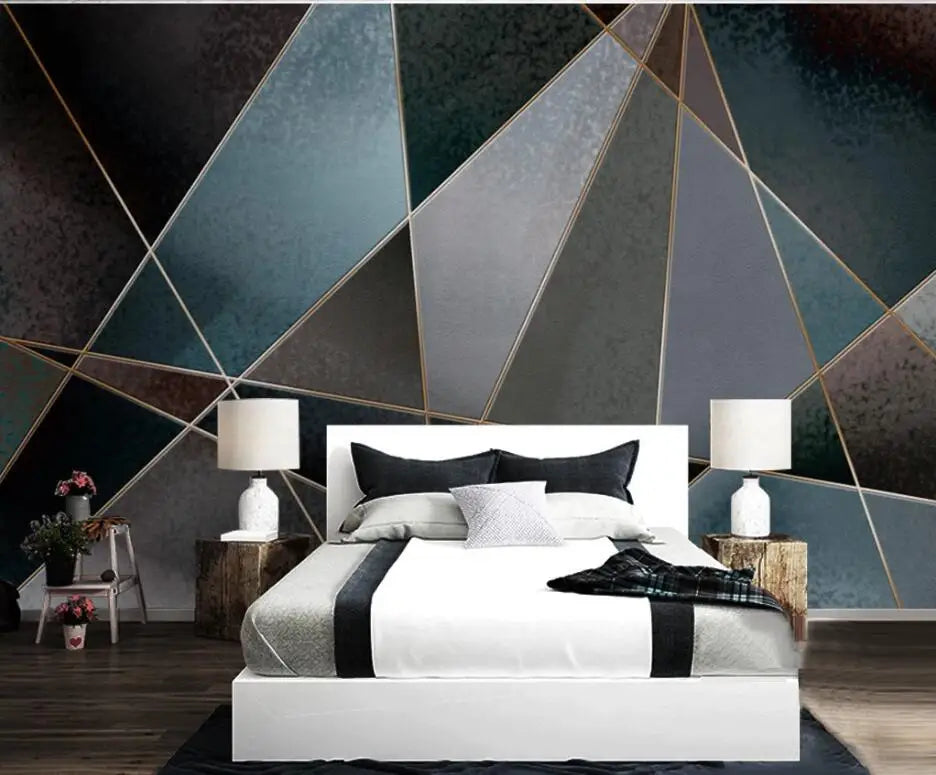 Personalizado geométrico hexágono papel de parede mural moderno e minimalista abstrato geométrico linhas douradas retro fundo 3d ktv