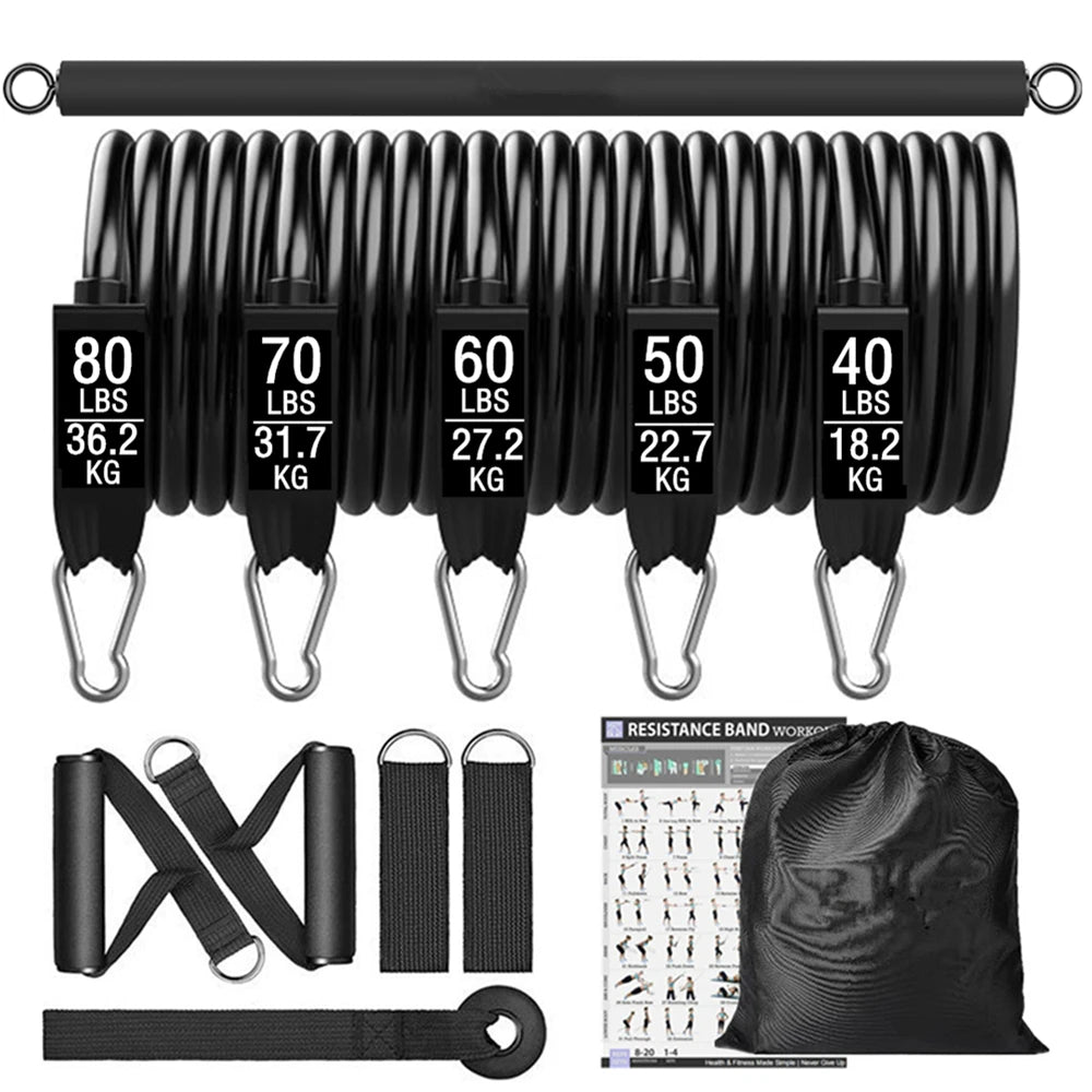 Barra de treino faixas de resistência de fitness conjunto pilates yoga puxar corda exercício treinamento expansor equipamentos ginásio para musculação em casa