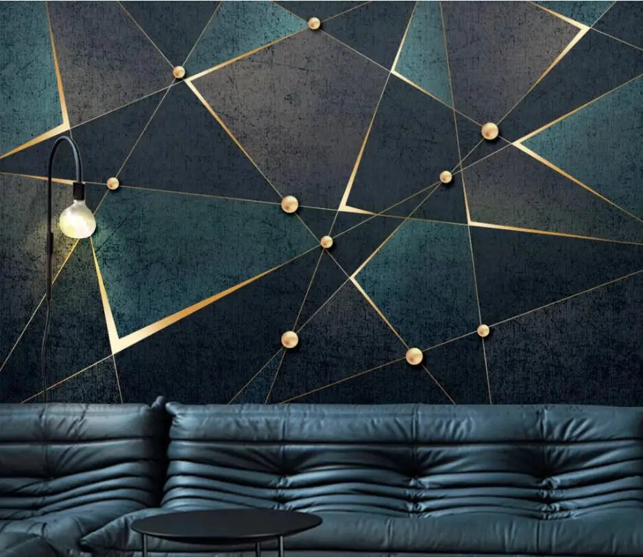 Personalizado geométrico hexágono papel de parede mural moderno e minimalista abstrato geométrico linhas douradas retro fundo 3d ktv