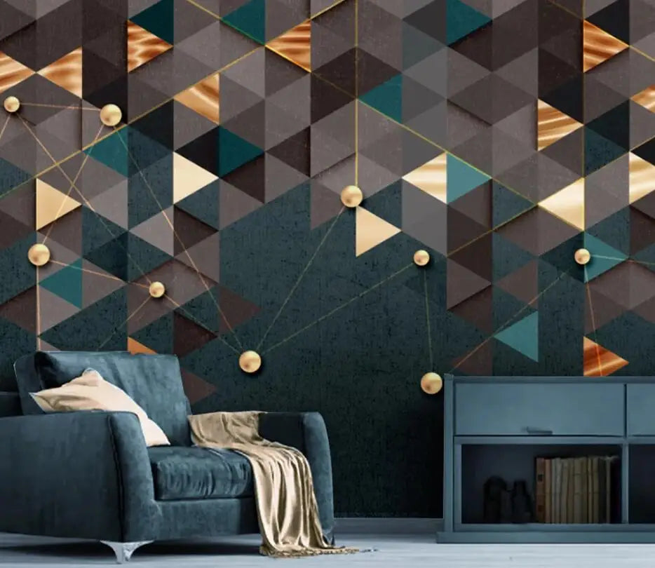Personalizado geométrico hexágono papel de parede mural moderno e minimalista abstrato geométrico linhas douradas retro fundo 3d ktv