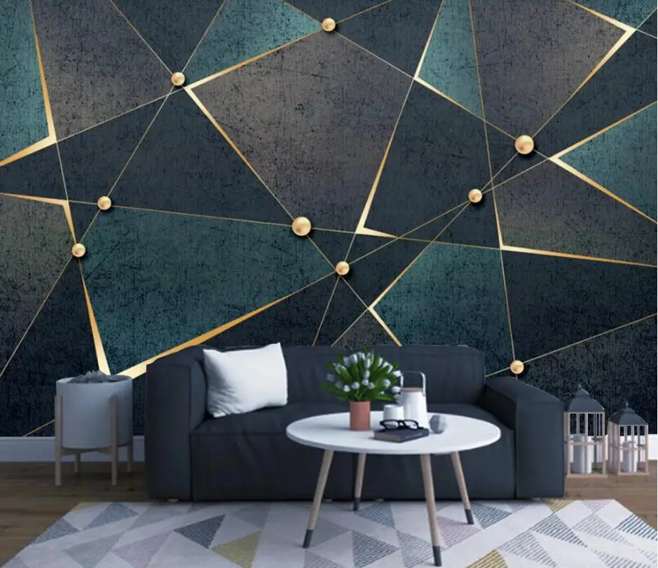 Personalizado geométrico hexágono papel de parede mural moderno e minimalista abstrato geométrico linhas douradas retro fundo 3d ktv