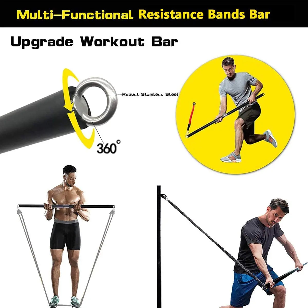 Barra de treino faixas de resistência de fitness conjunto pilates yoga puxar corda exercício treinamento expansor equipamentos ginásio para musculação em casa