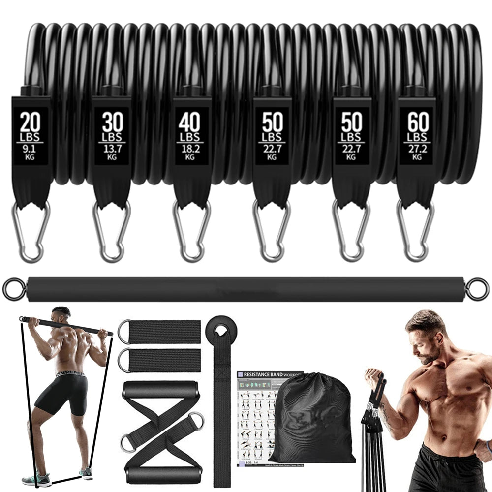 Barra de treino faixas de resistência de fitness conjunto pilates yoga puxar corda exercício treinamento expansor equipamentos ginásio para musculação em casa