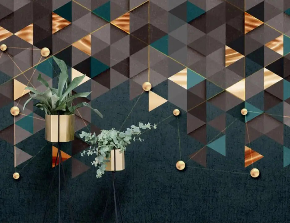 Personalizado geométrico hexágono papel de parede mural moderno e minimalista abstrato geométrico linhas douradas retro fundo 3d ktv