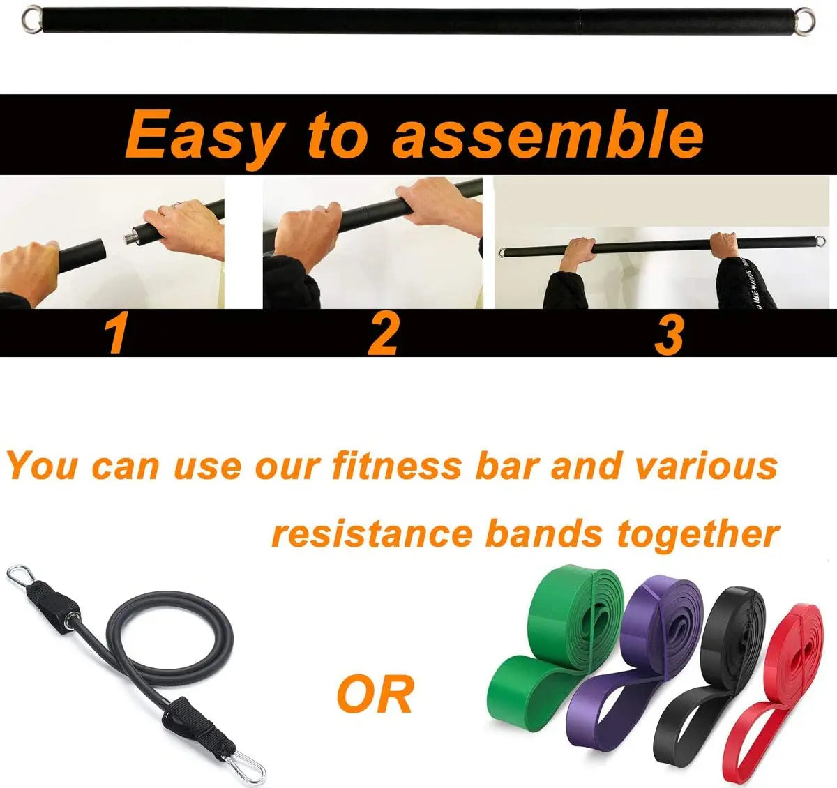 Barra de treino faixas de resistência de fitness conjunto pilates yoga puxar corda exercício treinamento expansor equipamentos ginásio para musculação em casa