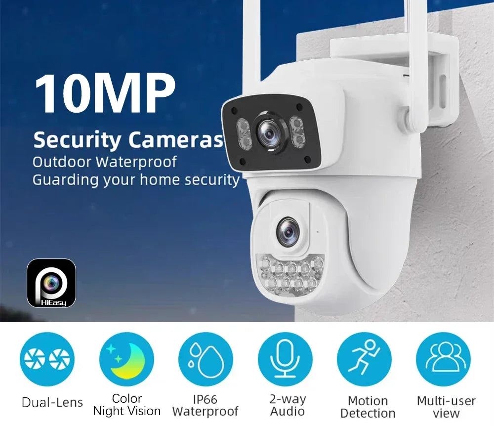 Tela dupla 10mp 5k wifi câmera ptz ai detecção humana rastreamento automático ao ar livre onvif cctv câmera de vigilância de segurança hieasy app