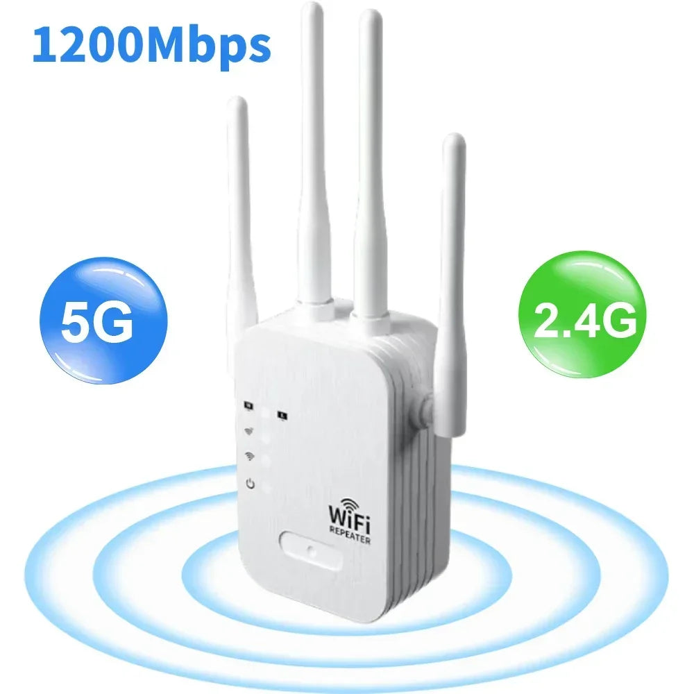 Novo repetidor wi-fi de 1200mbps, extensor sem fio, impulsionador wi-fi 5g, 2.4g, amplificador de rede de banda dupla, sinal de longo alcance, roteador wi-fi para casa