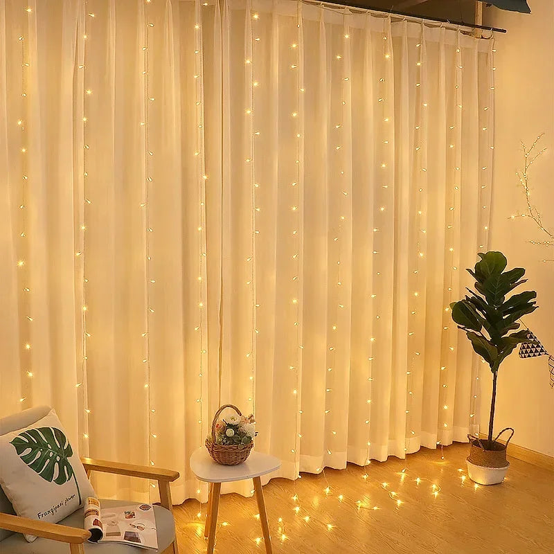 Feriado led cortina de luz corda usb alimentado 8 modos natal ano novo festa luzes casa casamento aniversário decoração do quarto estética