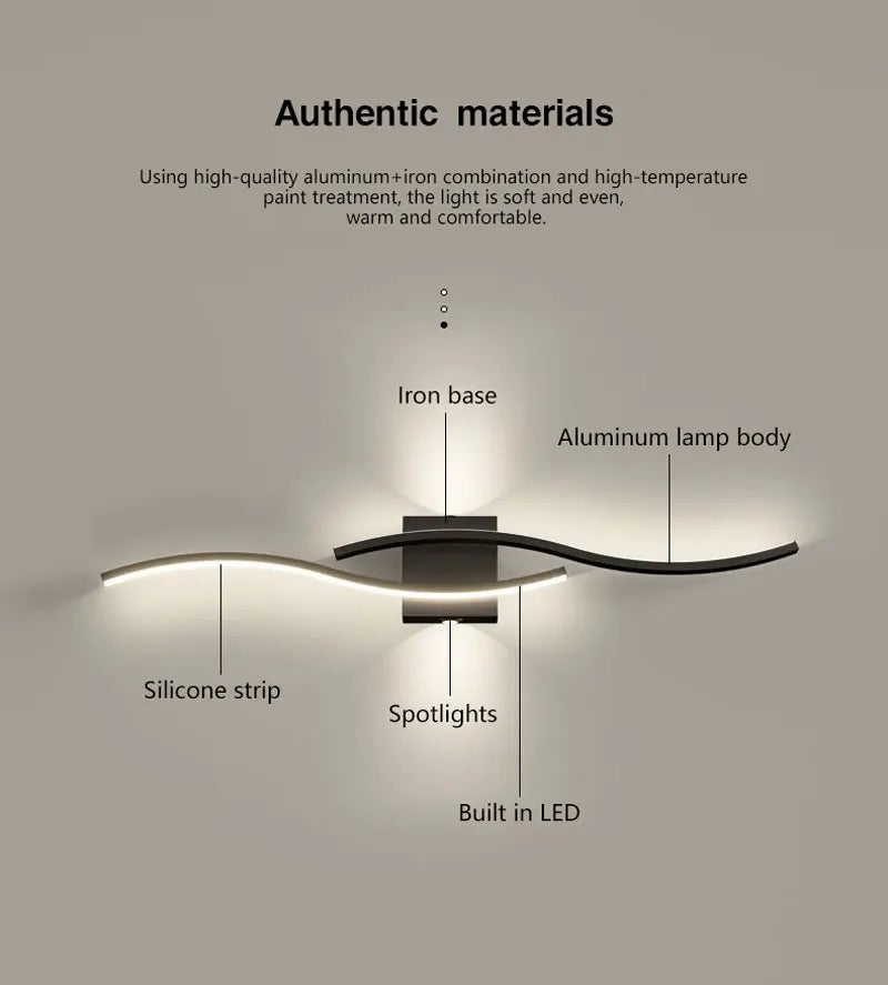 Luzes de parede LED internas para quarto, lâmpadas de parede LED para cima e baixo, luminárias para fundo do sofá, iluminação interior, preto