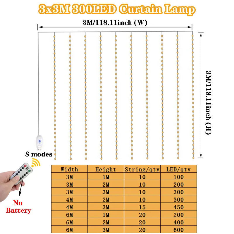 3/4/6m cortina led luzes da corda guirlanda usb festão controle remoto luzes da guirlanda de fadas decoração natal para o quarto casa