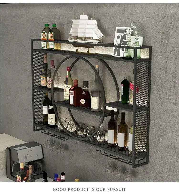 Balcão de barra de ferro, rack de vinho, armário de vinho montado na parede, barra montada na parede, restaurante de vinho tinto, armário de exibição de garrafa montado na parede