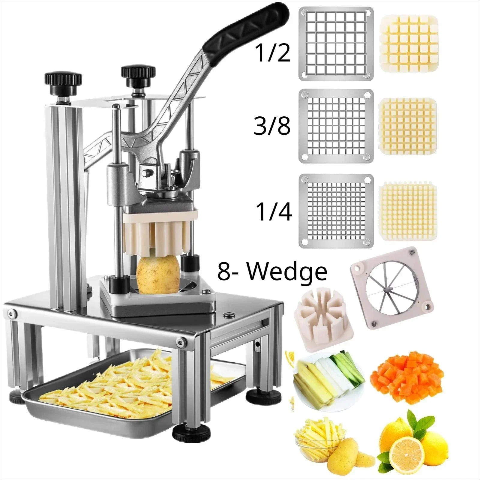 Cortador comercial de batida frita com 4 lâminas de reposição, fatiador de maçã de 1/2" ou 1/4" ou 3/8" de 6 ou 8 pontas ou corer de maçã de 6 wathas