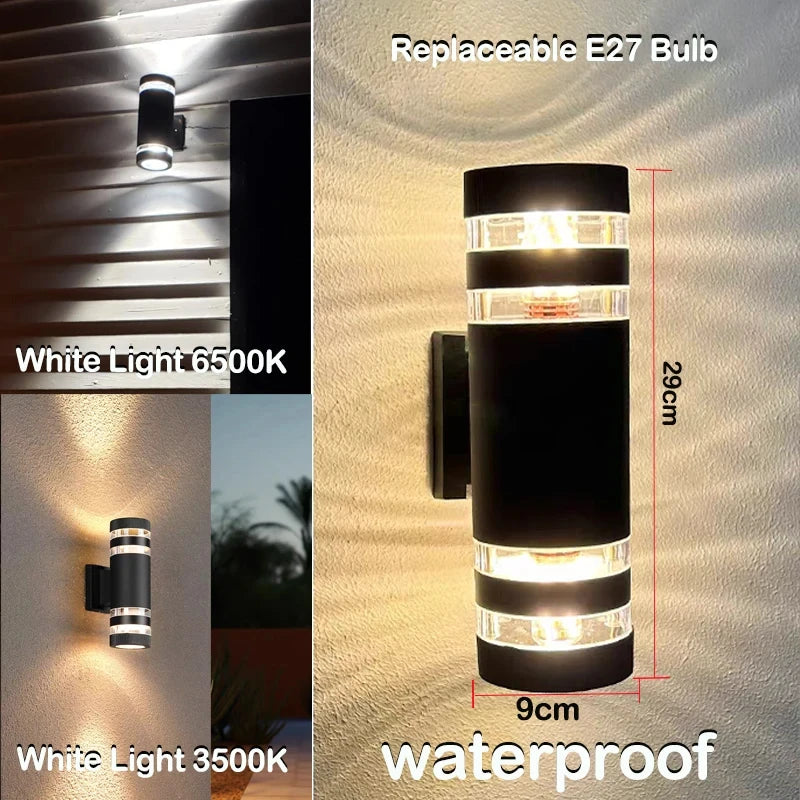 Led luzes de parede ao ar livre e27 para cima para baixo arandela exterior ip65 à prova dip65 água led arandela lâmpada para varanda porta da frente jardim lâmpada parede