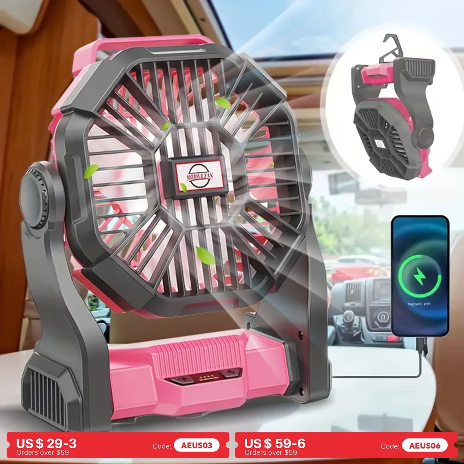 Carregamento + Iluminação + Ventilador Ventilador elétrico três em um estilo acampamento com lanterna LED Ventilador portátil para barraca com função rotativa, função de fonte de alimentação de emergência ao queda