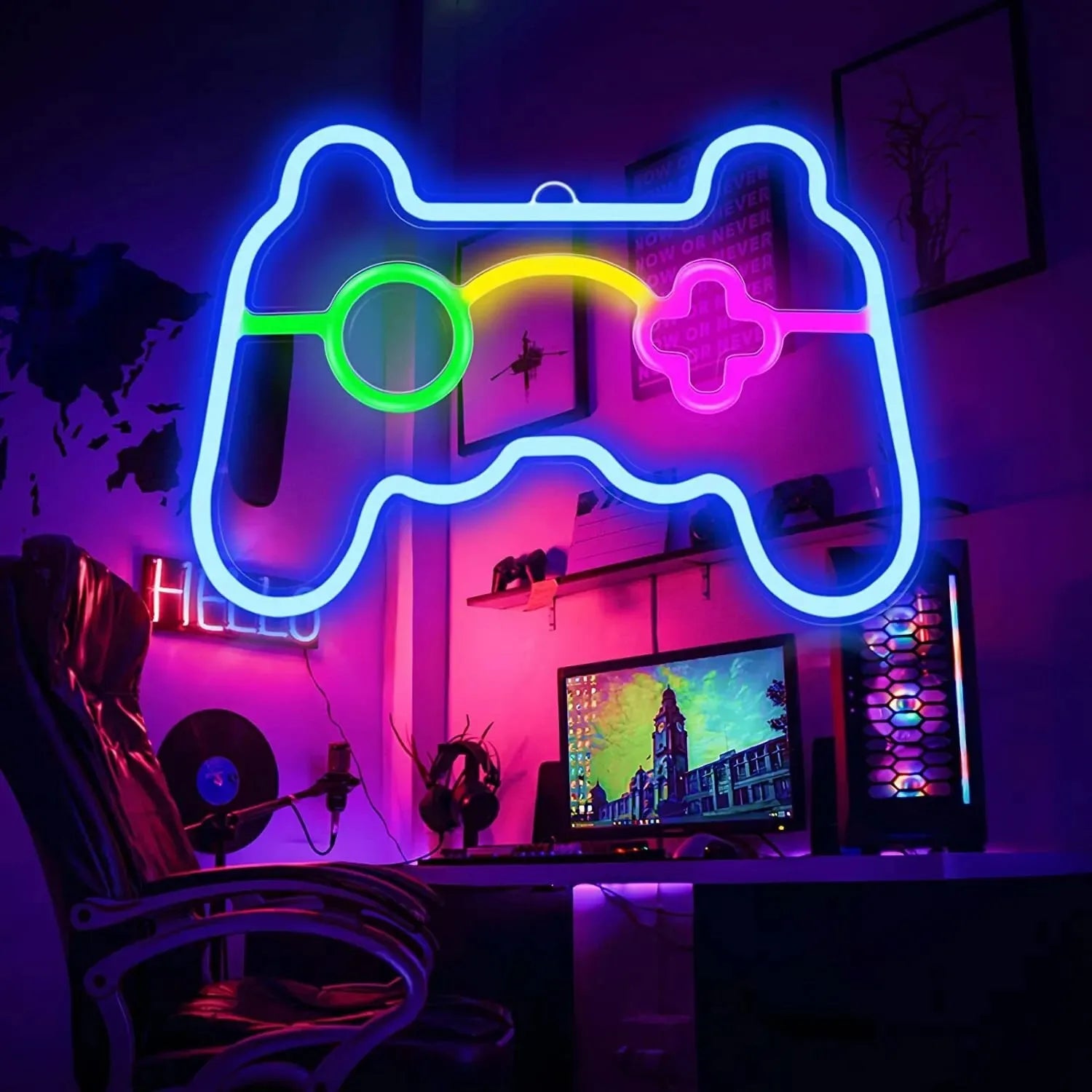 Gamepad sinal de néon para gamer sala parede decoração para casa azul led night light playstation bar jogo hall lâmpada presentes legais