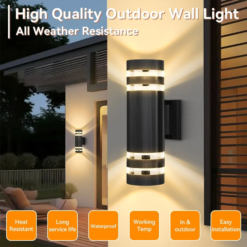 Led luzes de parede ao ar livre e27 para cima para baixo arandela exterior ip65 à prova dip65 água led arandela lâmpada para varanda porta da frente jardim lâmpada parede