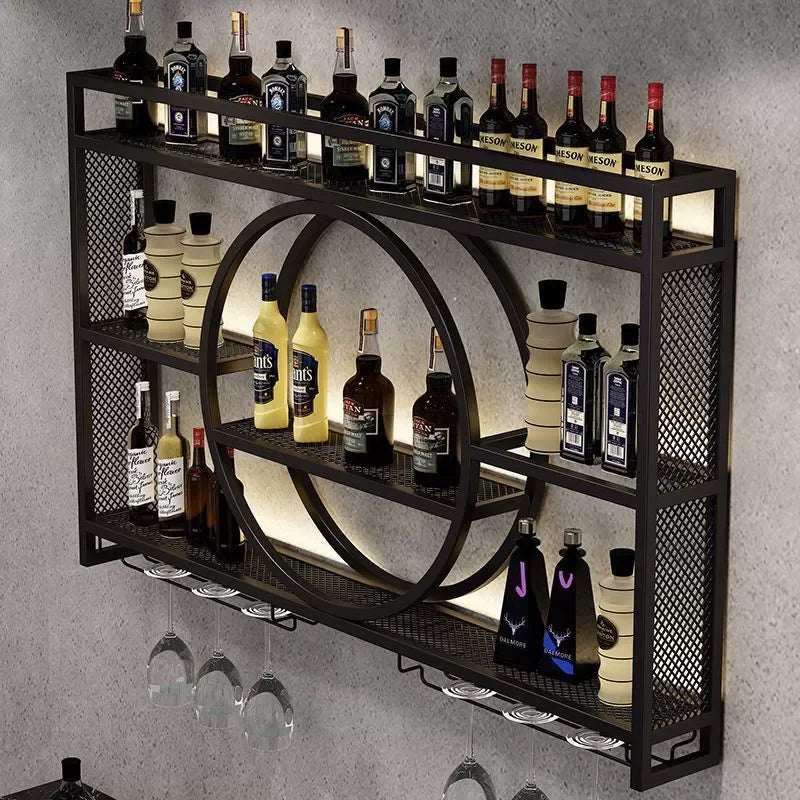 Balcão de barra de ferro, rack de vinho, armário de vinho montado na parede, barra montada na parede, restaurante de vinho tinto, armário de exibição de garrafa montado na parede