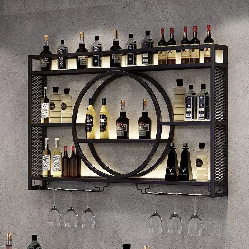 Balcão de barra de ferro, rack de vinho, armário de vinho montado na parede, barra montada na parede, restaurante de vinho tinto, armário de exibição de garrafa montado na parede
