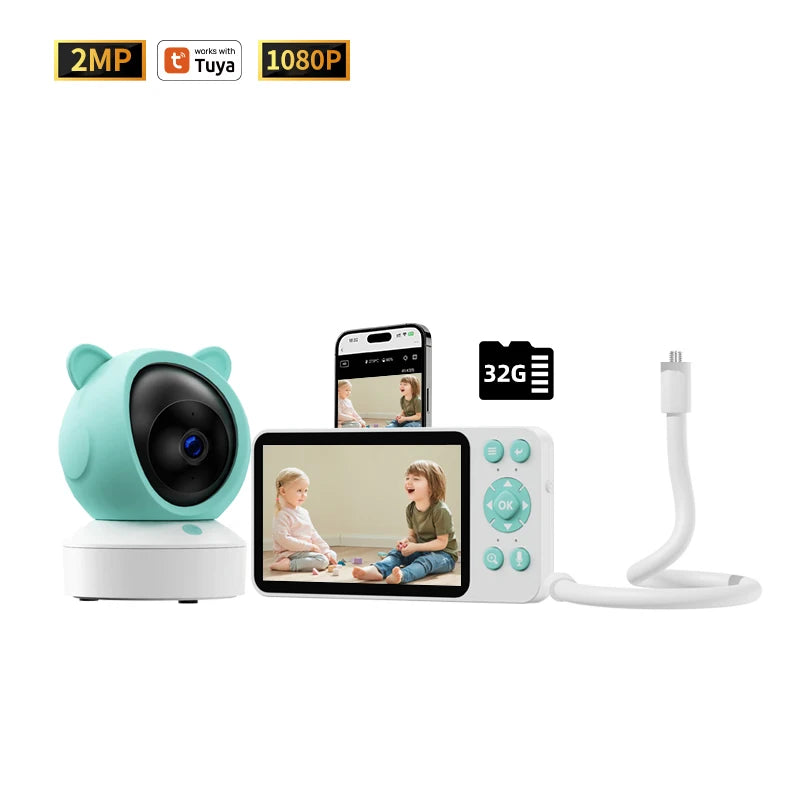 Danmini 2.4g monitor do bebê ptz móvel tuya app controle remoto 5 ''display hd 1080p câmera intercomunicador bidirecional visão noturna babyphone