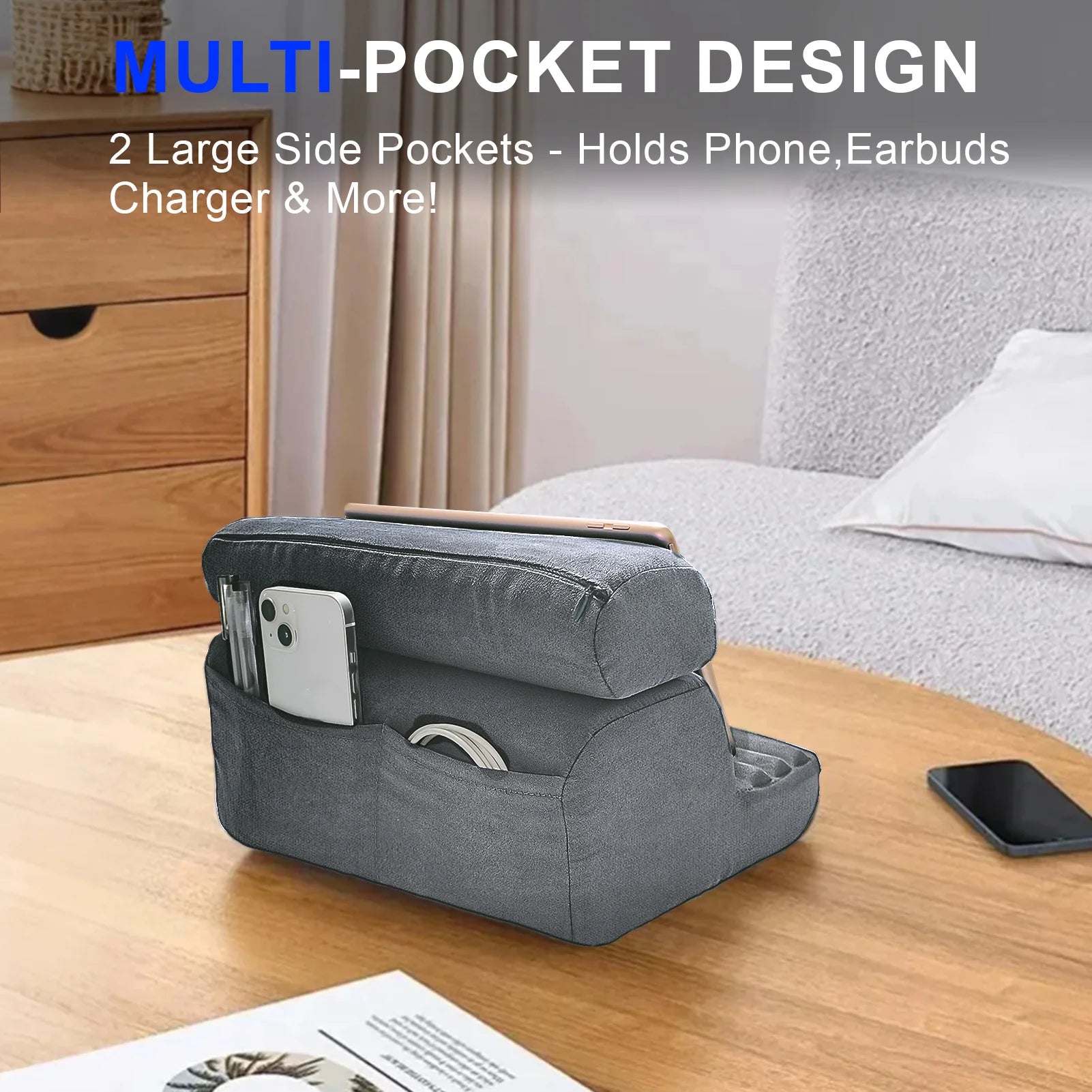 Xnyocn tablet travesseiro titular dobrável ipad suporte para cama de colo e mesa tablet almofada macia doca com bolso stylus montagem para ipad pro