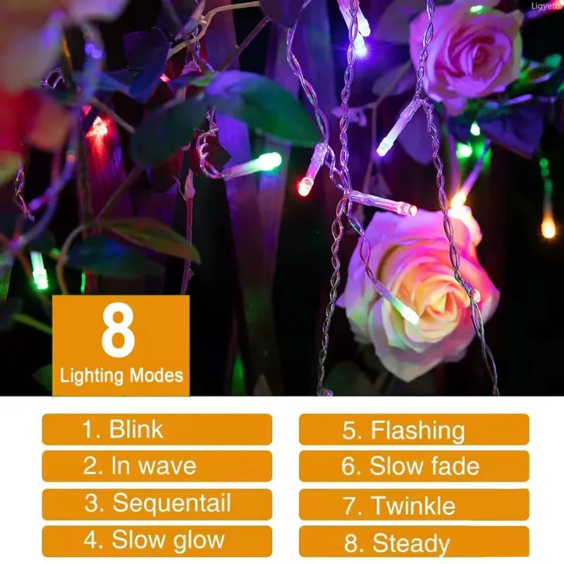 8 modos usb vara de gelo luz corda natal led luz guirlanda interior festa em casa jardim ano novo quarto cortina decoração