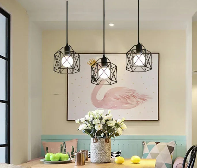 Lâmpada de teto industrial vintage preta de 3 luzes – luminária pendente semi-embutida ajustável para sala de jantar/sala de estar
