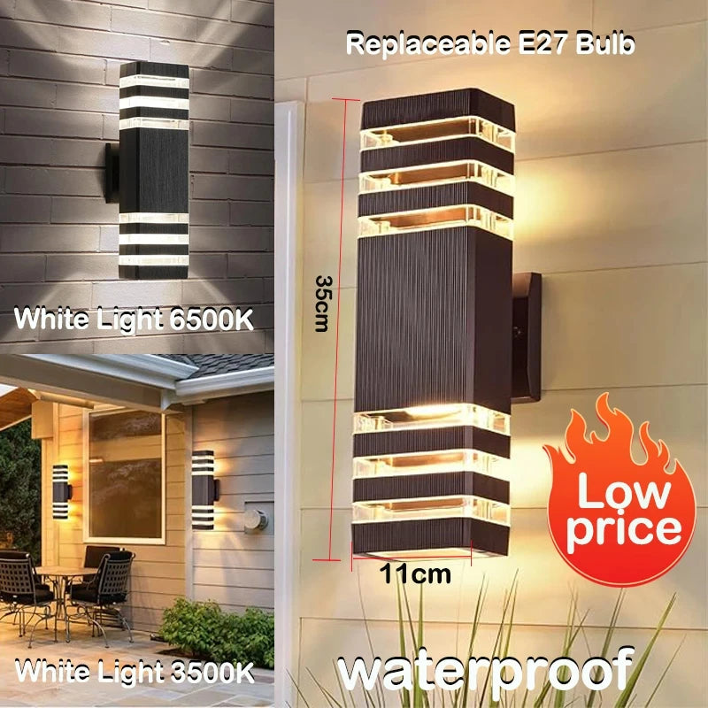 Led luzes de parede ao ar livre e27 para cima para baixo arandela exterior ip65 à prova dip65 água led arandela lâmpada para varanda porta da frente jardim lâmpada parede