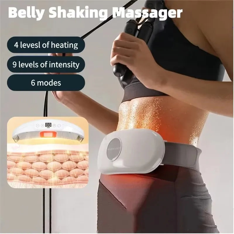Massageador elétrico de agitação de barriga, portátil, sem fio, cinto de massagem abdominal, com vibração, vários modos, queimador de gordura aquecido