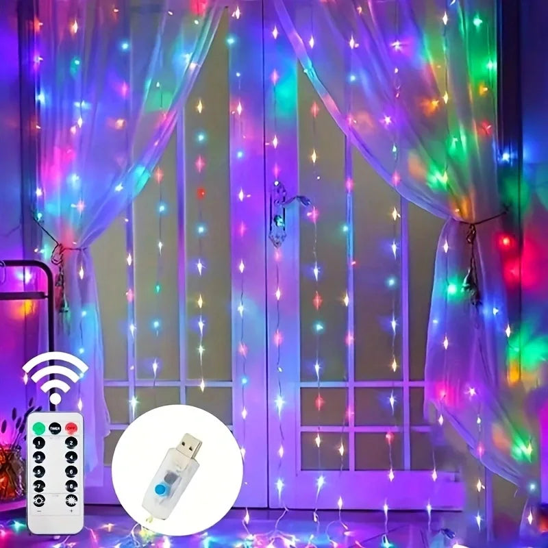 Feriado led cortina de luz corda usb alimentado 8 modos natal ano novo festa luzes casa casamento aniversário decoração do quarto estética