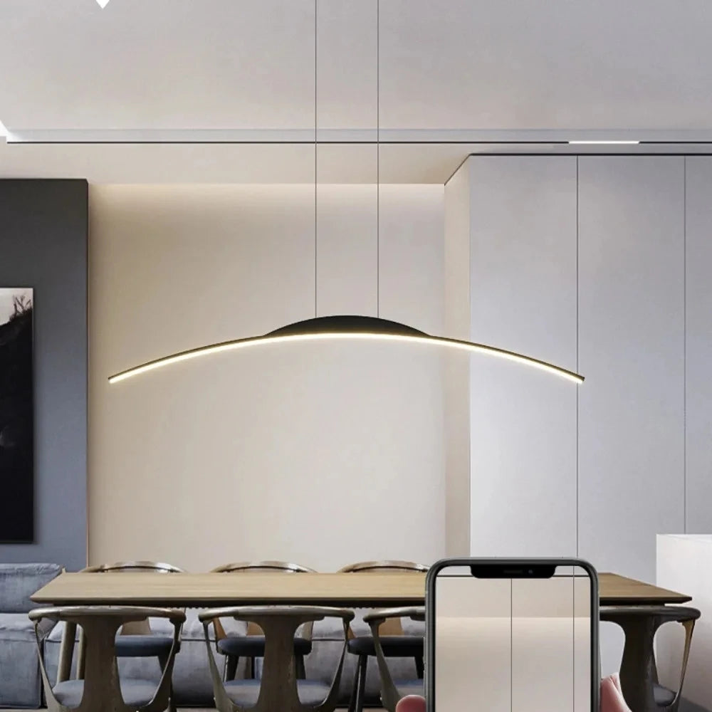 Lustre moderno de led para sala de jantar, cozinha, bar, sala de estar, quarto, luminária pendente de teto, design simples, preto