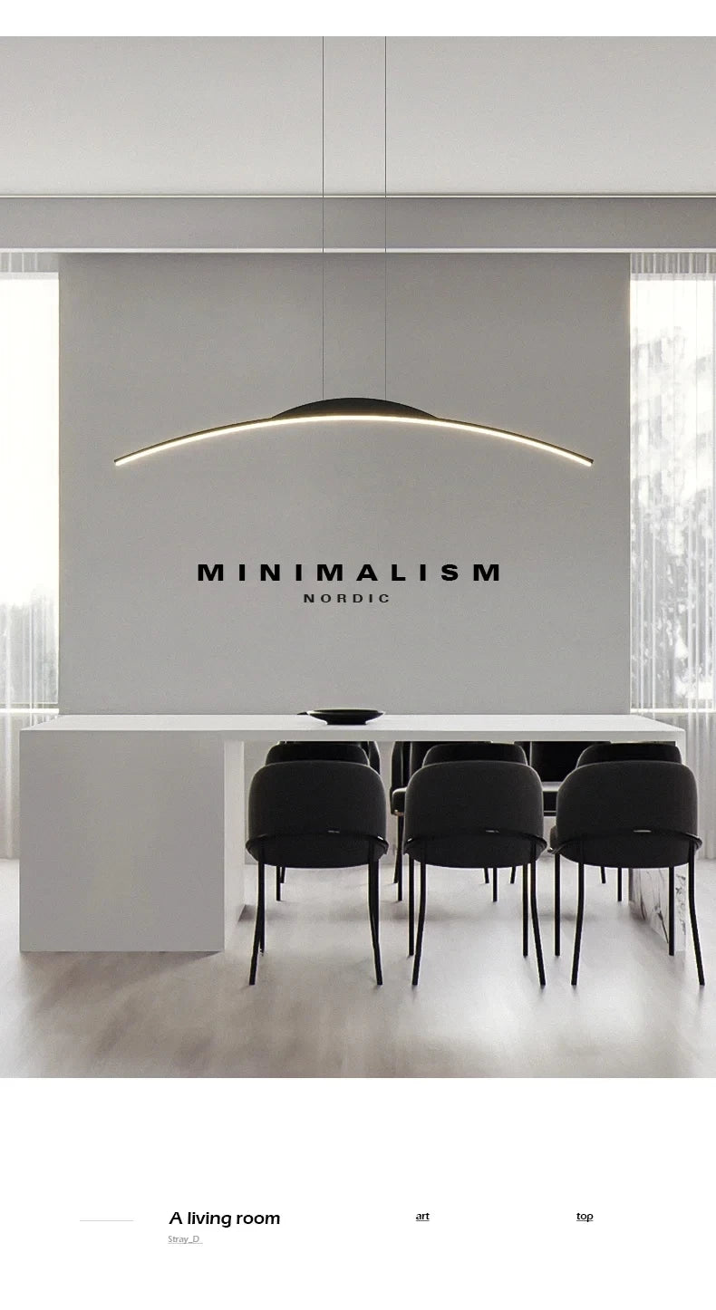 Lustre moderno de led para sala de jantar, cozinha, bar, sala de estar, quarto, luminária pendente de teto, design simples, preto