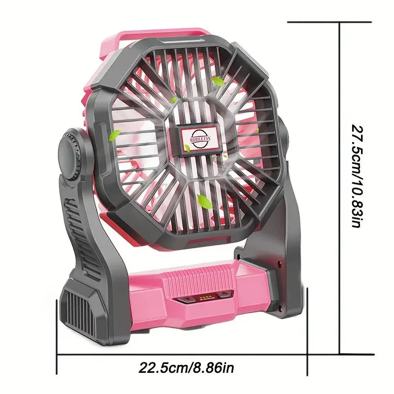 Carregamento + Iluminação + Ventilador Ventilador elétrico três em um estilo acampamento com lanterna LED Ventilador portátil para barraca com função rotativa, função de fonte de alimentação de emergência ao queda