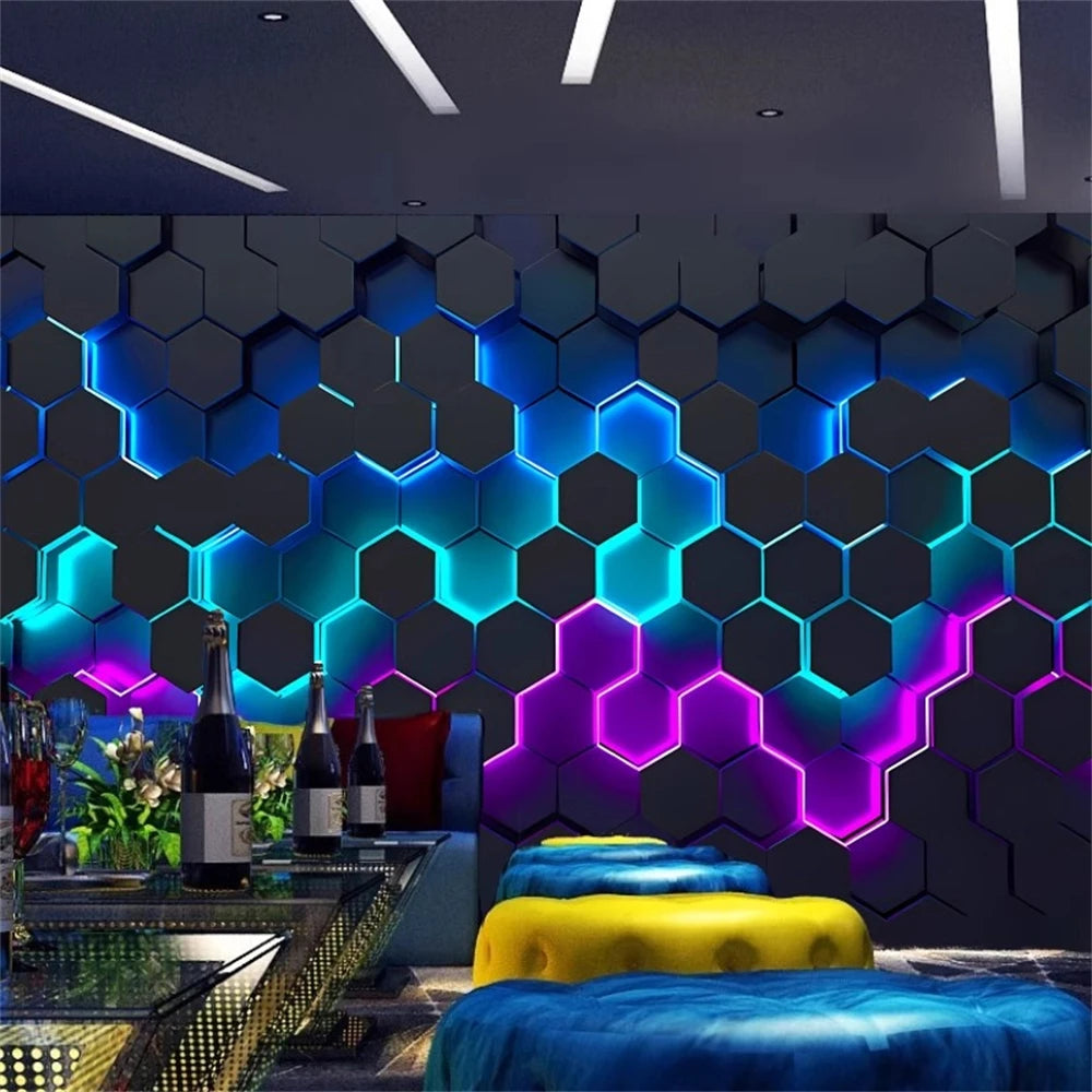 Personalizado geométrico hexágono papel de parede mural moderno e minimalista abstrato geométrico linhas douradas retro fundo 3d ktv