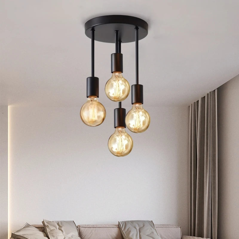 1pc preto moderno 4 e27 base de lâmpada luz de teto, adequado para quarto, cozinha, corredor, lustre (sem lâmpada)