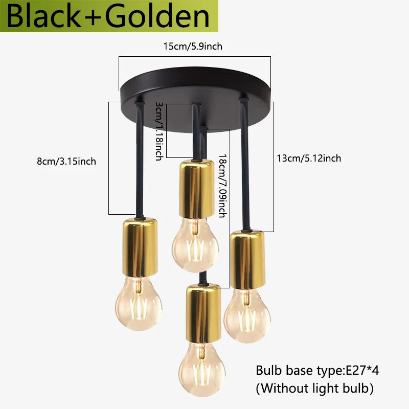 1pc preto moderno 4 e27 base de lâmpada luz de teto, adequado para quarto, cozinha, corredor, lustre (sem lâmpada)