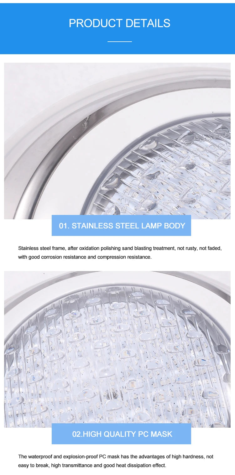 Aço inoxidável led piscina luz ip68 à prova dip68 água 12v ao ar livre rgb luz subaquática lagoa led piscina luz lâmpadas submersíveis