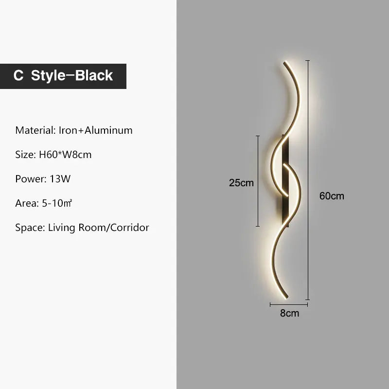 Luzes de parede LED internas para quarto, lâmpadas de parede LED para cima e baixo, luminárias para fundo do sofá, iluminação interior, preto