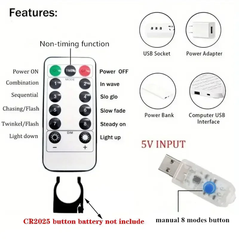 Feriado led cortina de luz corda usb alimentado 8 modos natal ano novo festa luzes casa casamento aniversário decoração do quarto estética