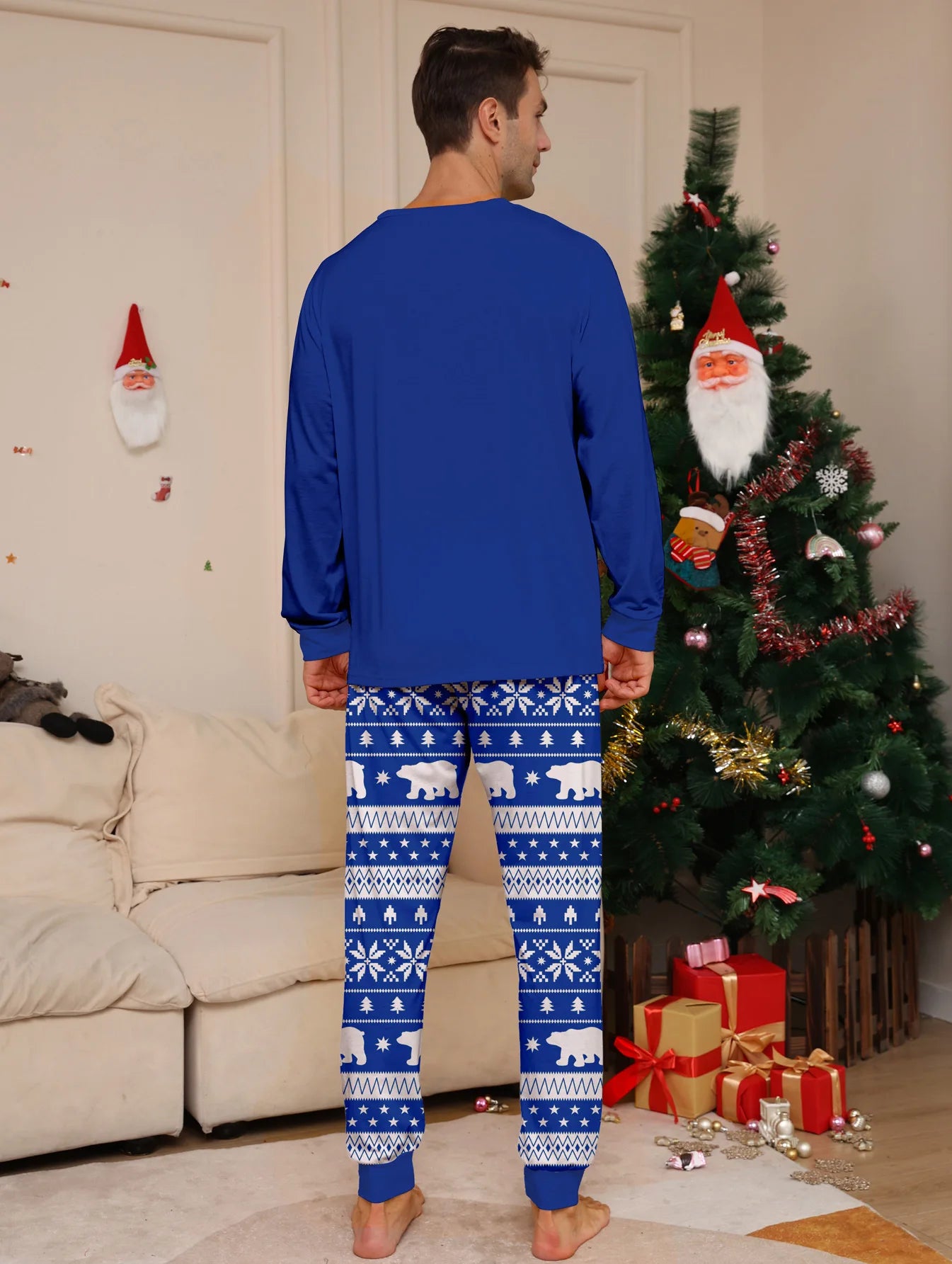 Conjunto de pijamas e calças de Natal, nova estampa, estrela, padrão completo, pai, mãe, filhos e cachorro, roupa doméstica, 2 peças, 2024