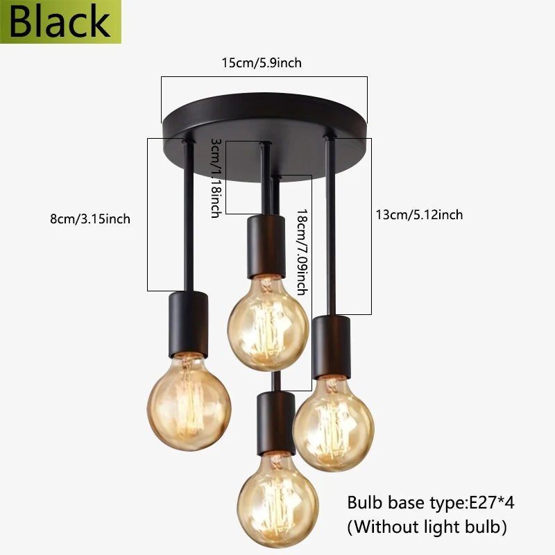 1pc preto moderno 4 e27 base de lâmpada luz de teto, adequado para quarto, cozinha, corredor, lustre (sem lâmpada)