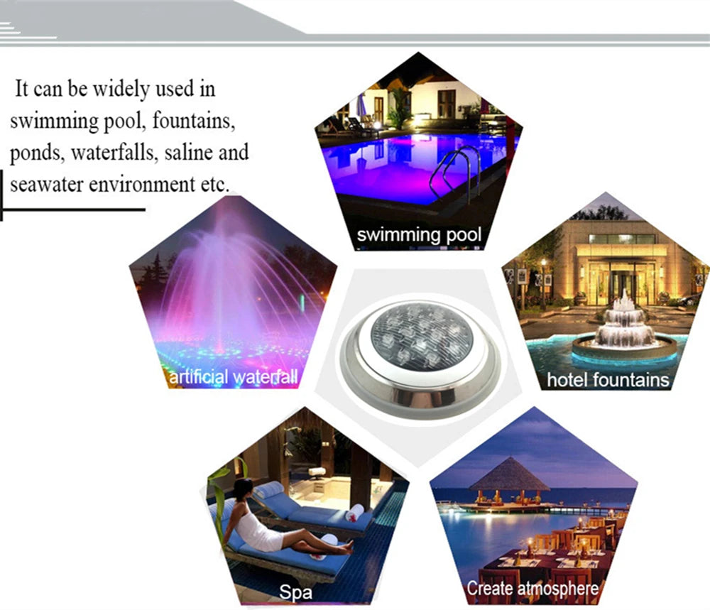 Aço inoxidável led piscina luz ip68 à prova dip68 água 12v ao ar livre rgb luz subaquática lagoa led piscina luz lâmpadas submersíveis