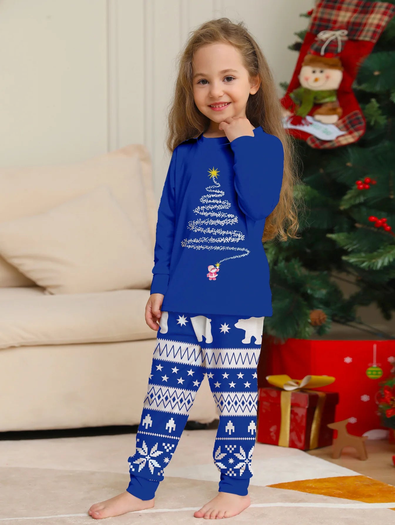 Conjunto de pijamas e calças de Natal, nova estampa, estrela, padrão completo, pai, mãe, filhos e cachorro, roupa doméstica, 2 peças, 2024