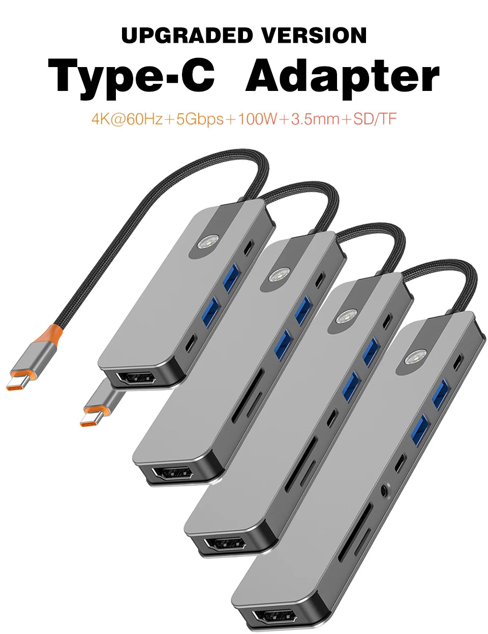 5/8 em 1 usb c para hdmi-adaptador 4k 60hz tipo c divisor usb3.0/3.1 hub docking station pd sd tf 3.5mm para portátil ipad